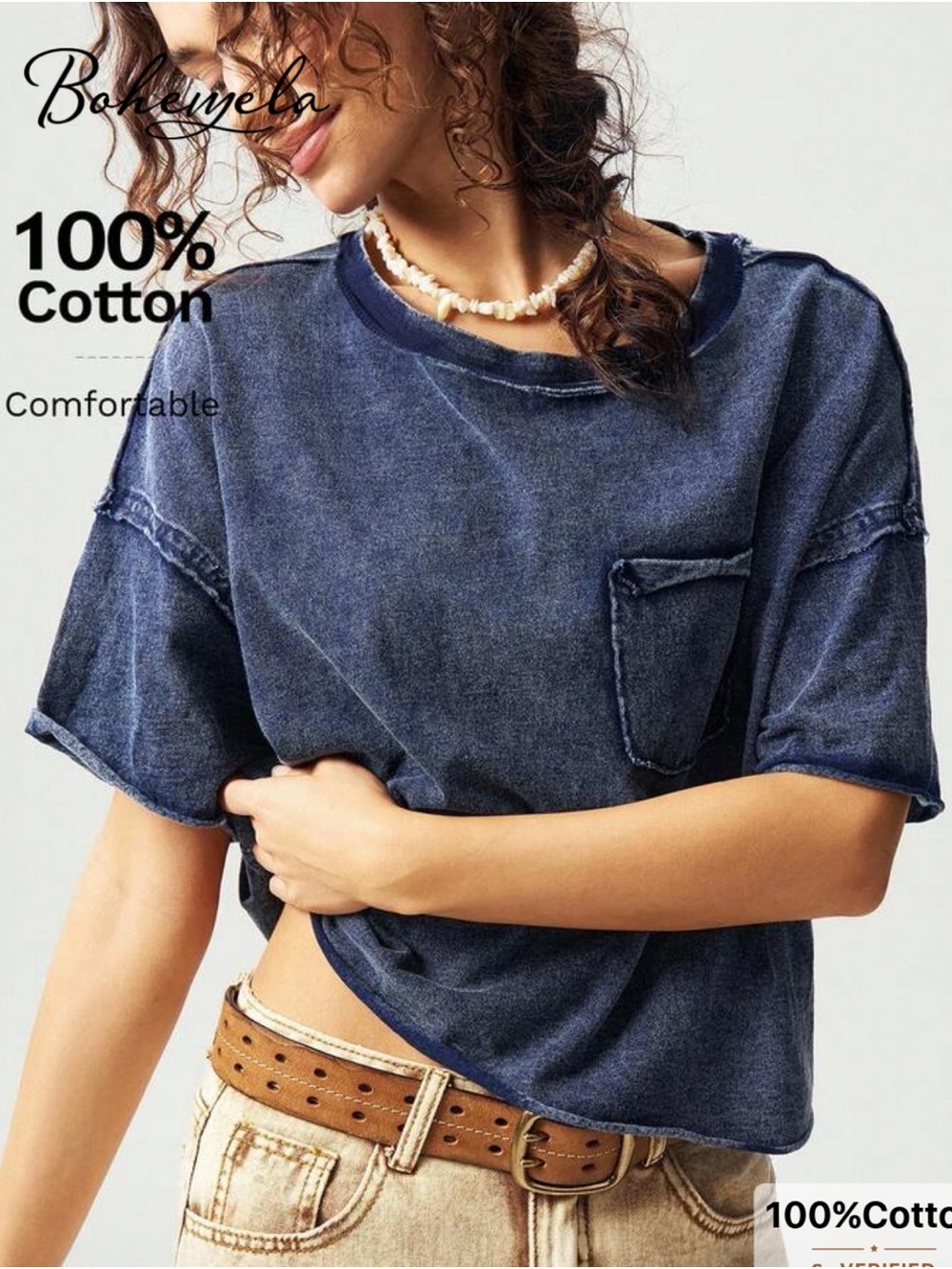 Boheme Indigo Washed Cotton Pocket Tee